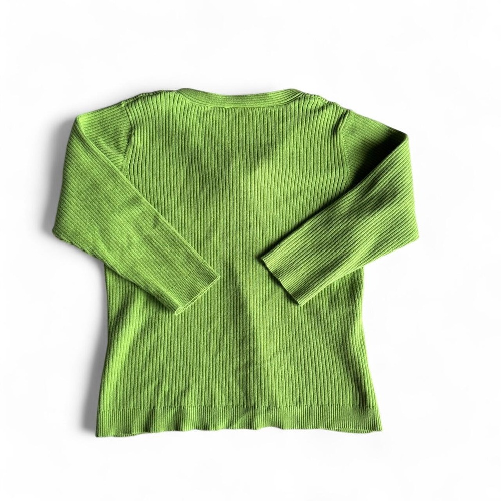 Y2K Chartreuse Cotton Ribbed 3/4 Sleeve Sweater - Picture 2 of 3